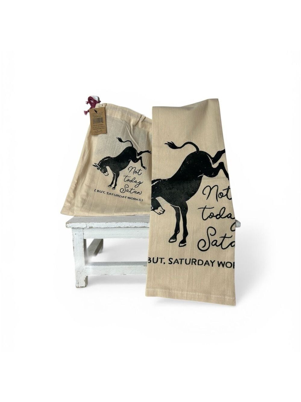 Creative Co-Op “Not Today Satan” Kitchen Tea Towel Set - 28”Lx18”W
